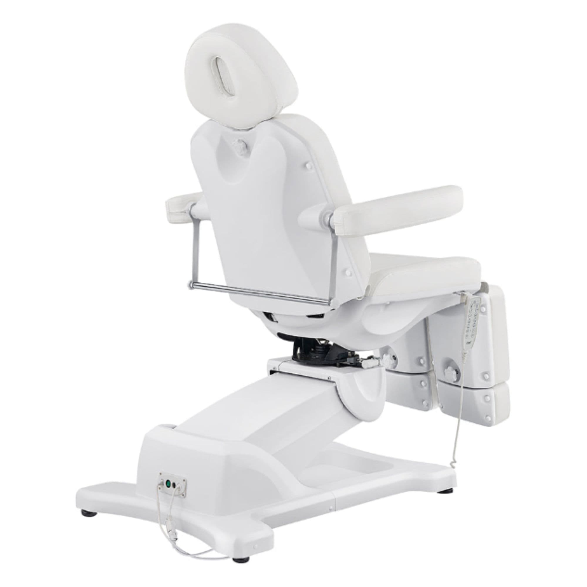 Libra 5-Motors Electric Medical Procedure Chair with Split Legs White Rear Angled View With Foot Control On White Background
