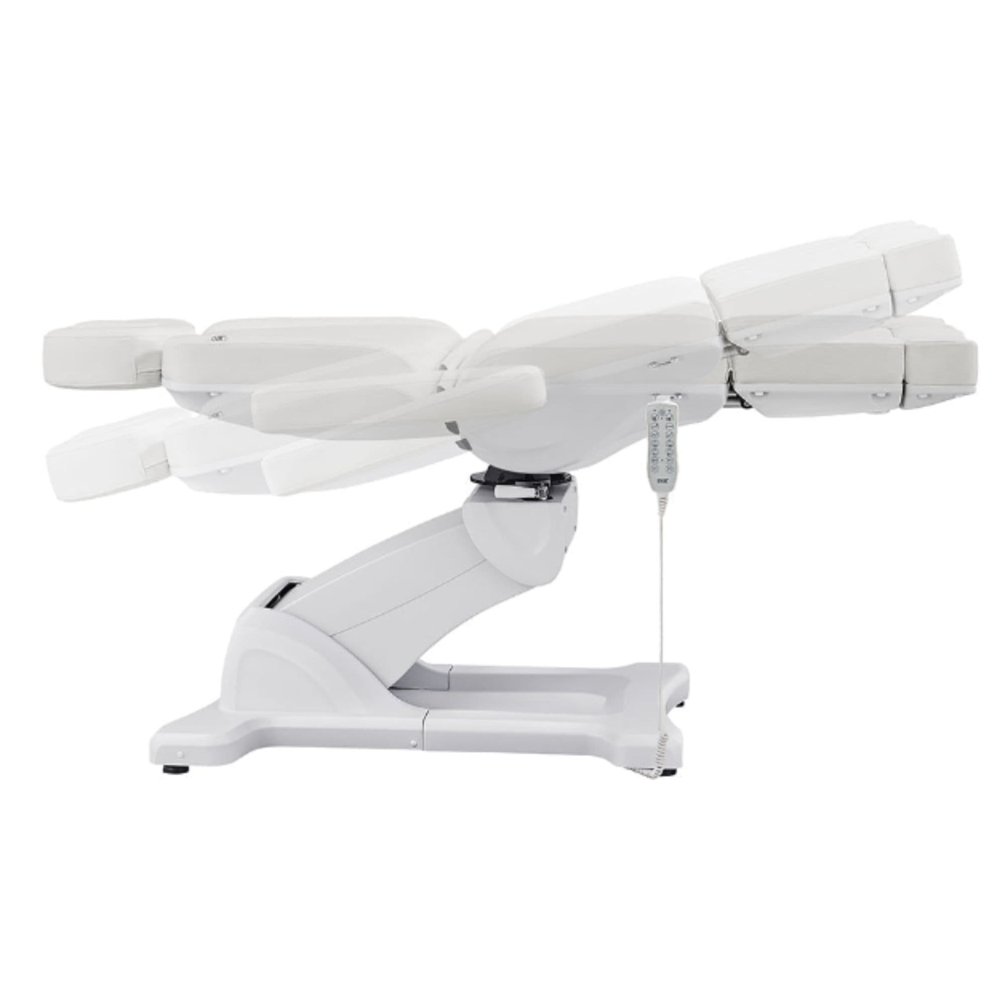 Libra 5-Motors Electric Medical Procedure Chair with Split Legs White Side View Demonstrating Recline Adjustment Positions On White Background