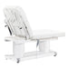 Luxi 4-Motors Medical Spa Treatment Bed Rear View Of White Color And Reclined On Head Section With Remote Control On White Background