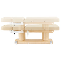 Thumbnail for Luxi 4-Motors Medical Spa Treatment Bed Side View And Fully Reclined Of Beige Color Showing An Up And Down Adjustment With Remote Control On White Background
