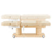 Luxi 4-Motors Medical Spa Treatment Bed Side View And Fully Reclined Of Beige Color Showing An Up And Down Adjustment With Remote Control On White Background
