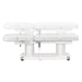 Luxi 4-Motors Medical Spa Treatment Bed Side View And Fully Reclined Of White Color Showing An Up And Down Adjustment With Remote Control On White Background