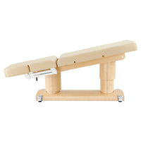 Thumbnail for Luxi 4-Motors Medical Spa Treatment Bed Side View Of Beige Color Fully Reclined Chair With Raised Leg Section And Remote Control On White Background