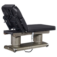 Thumbnail for Luxi Quad-Motor Medical Spa Bed Rear View Of Black Color And Reclined On Head Section With Remote Control On White Background