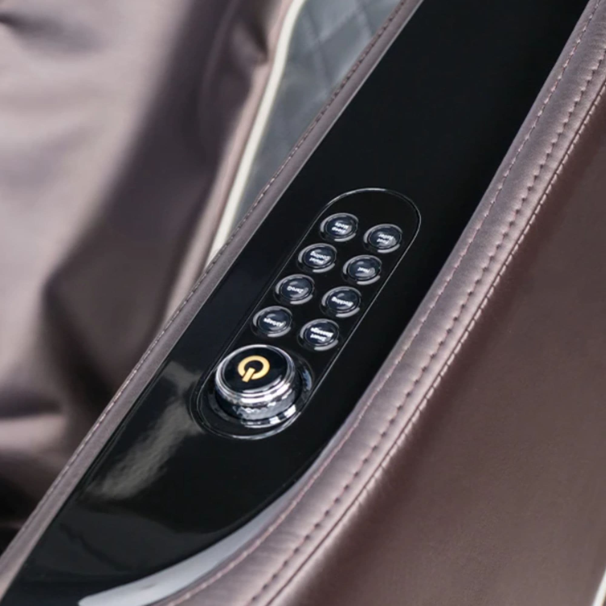 M688 Massage Chair Brown-Gray Variant Close-Up View Of The One-Touch Armrest Controls