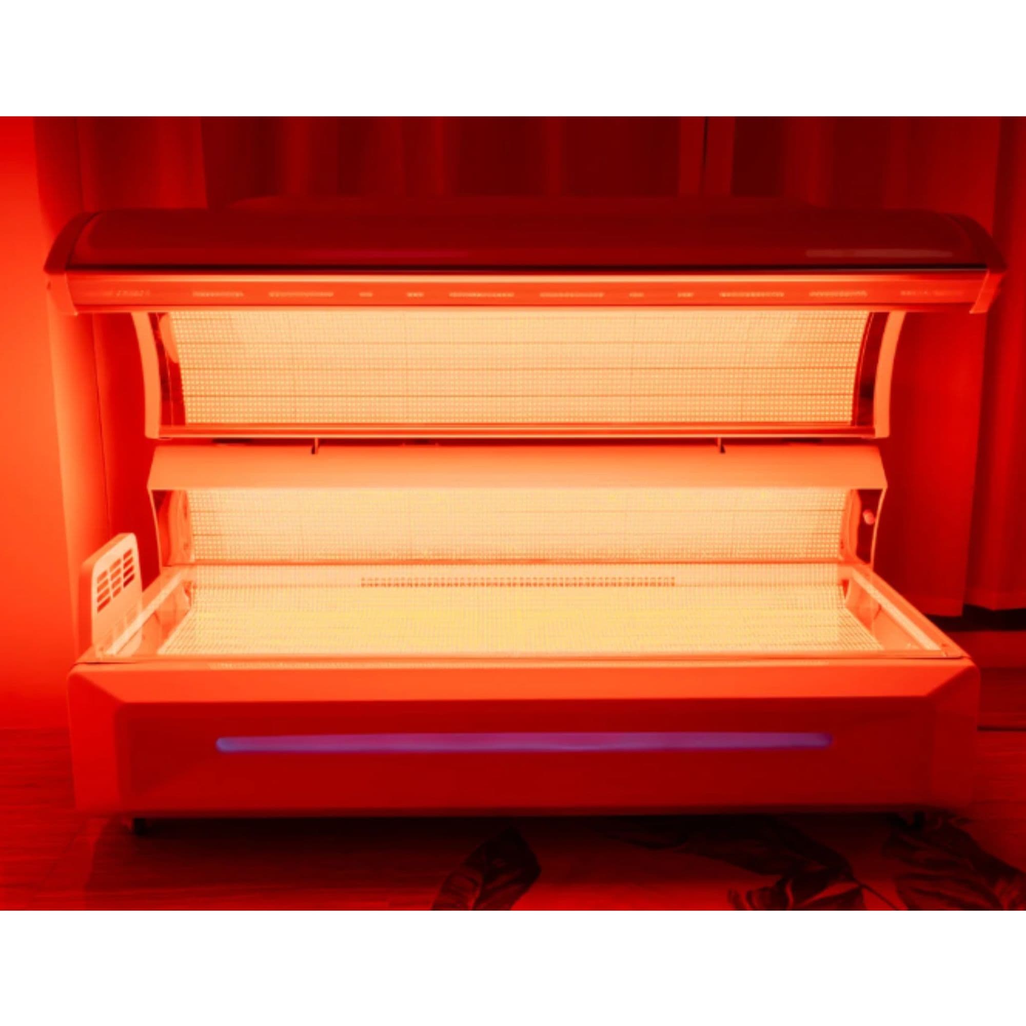 M6N Full Body Red Light Therapy Bed Fully Opened Front View And Lights On