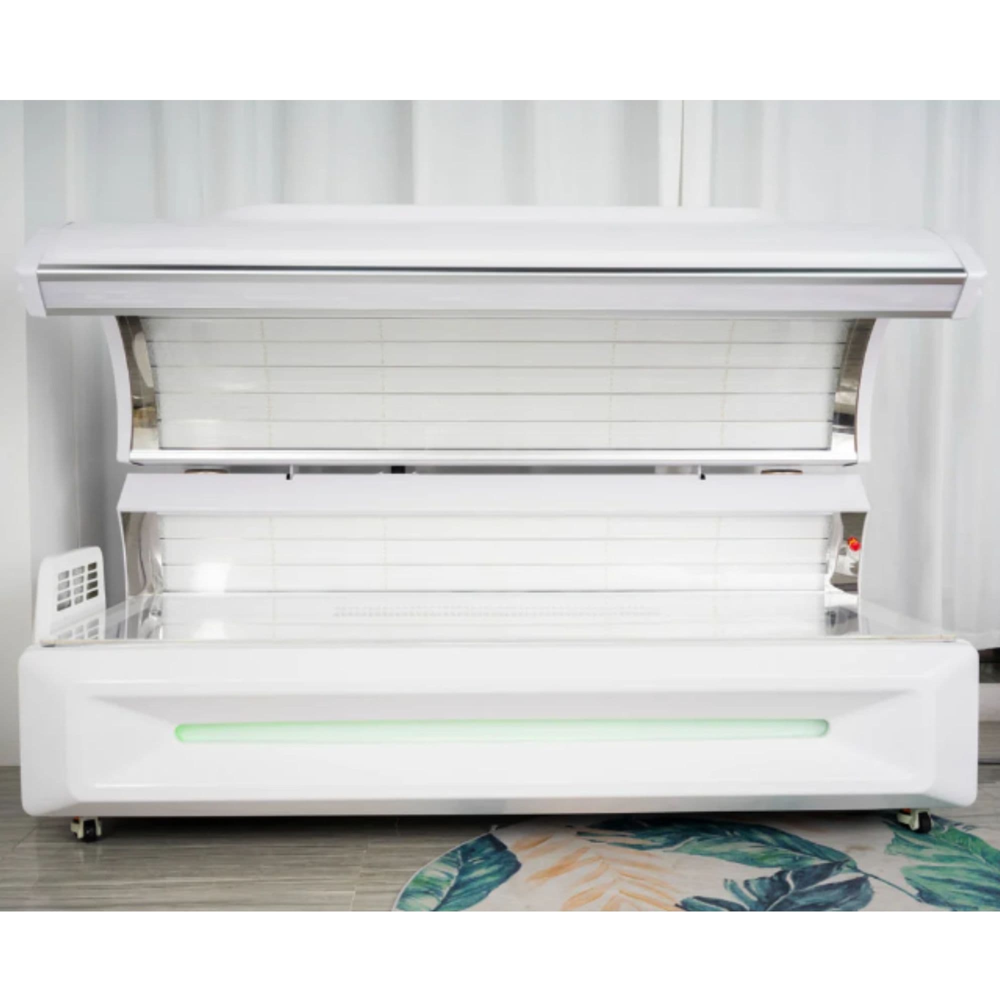 M6N Plus Full Body Red Light Therapy Bed Fully Opened Front View Showing Interior Panels With Lights Off