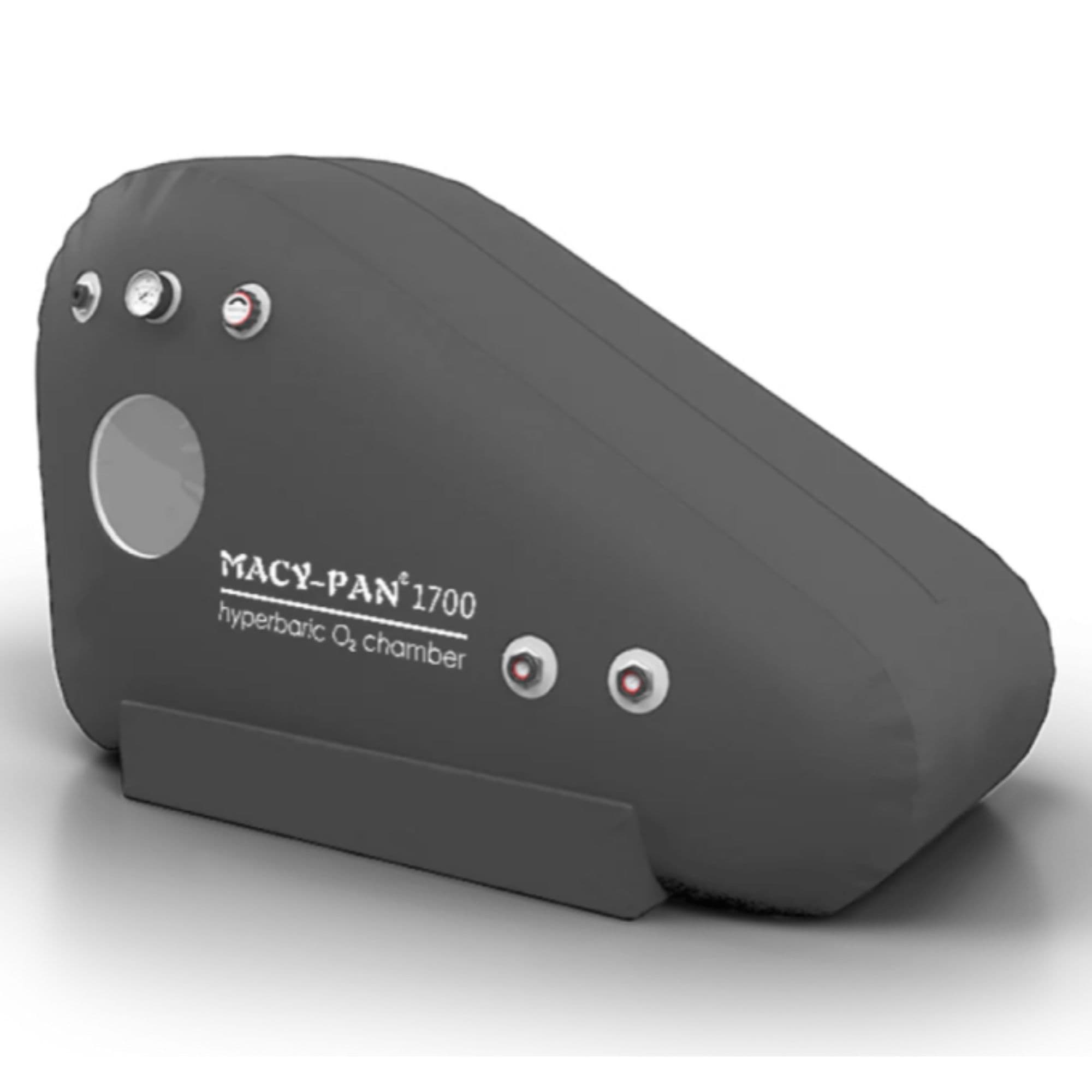 Macy-Pan ST1700 Soft Sitting Hyperbaric Chamber Front Angle View Of Gray Color On Plain Background