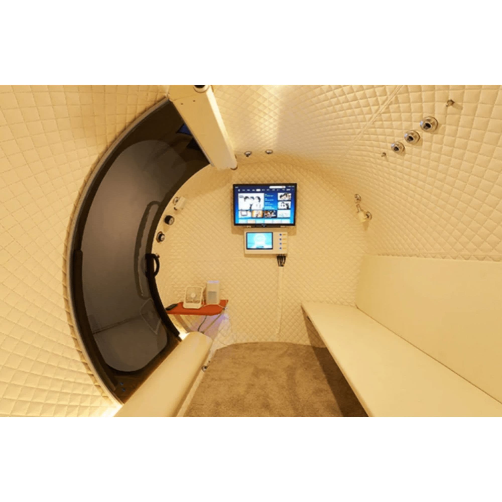 Macy Pan HE5000 Multiplace Hyperbaric Chamber Interior View Showing The Monitor And Door