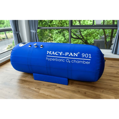 Macy Pan ST901 Front Angle View Of Blue Color By Large Windows With Greenery Views