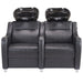 Majestic Double Seats Shampoo Chair Black Front View With Black Double Shampoo Wash Station On Plain White Background