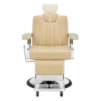 Thumbnail for Majesty Antique Barbershop Chairs Beige Variant Front View Demonstrating Pull Out Headrest Range On White Background