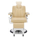 Majesty Antique Barbershop Chairs Beige Variant Front View Demonstrating Pull Out Headrest Range On White Background