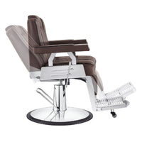 Thumbnail for Majesty Antique Barbershop Chairs Brown Variant Side View Demonstrating Swing Adjustment On White Background
