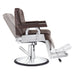 Majesty Antique Barbershop Chairs Brown Variant Side View Demonstrating Swing Adjustment On White Background