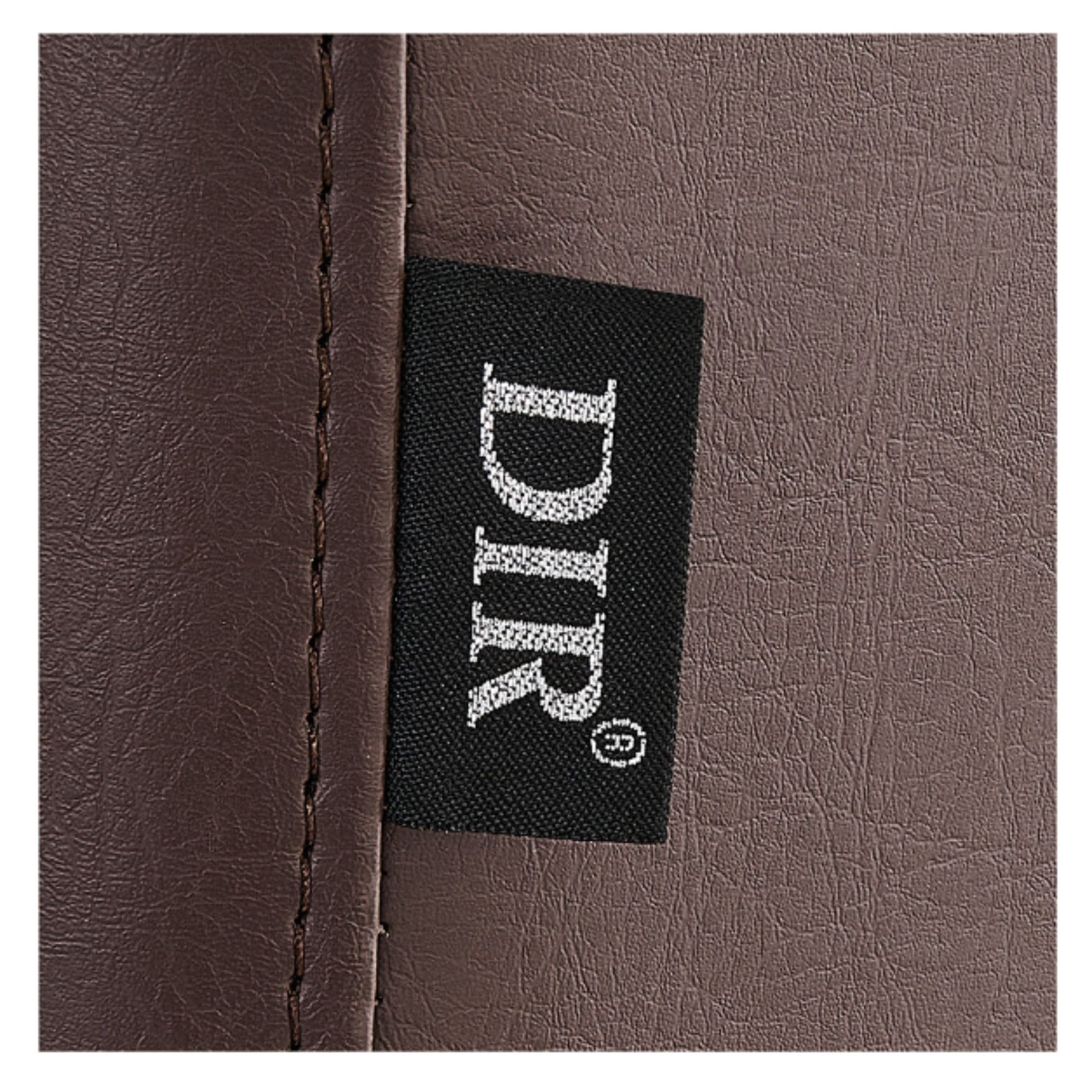 Majesty Antique Barbershop Chairs Close-Up View Of Brown Upholstery With Brand Name