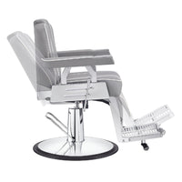 Thumbnail for Majesty Antique Barbershop Chairs Gray Variant Side View Demonstrating Swing Adjustment On White Background