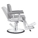 Majesty Antique Barbershop Chairs Gray Variant Side View Demonstrating Swing Adjustment On White Background