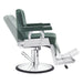 Majesty Antique Barbershop Chairs Green Variant Side View Demonstrating Swing Adjustment On White Background