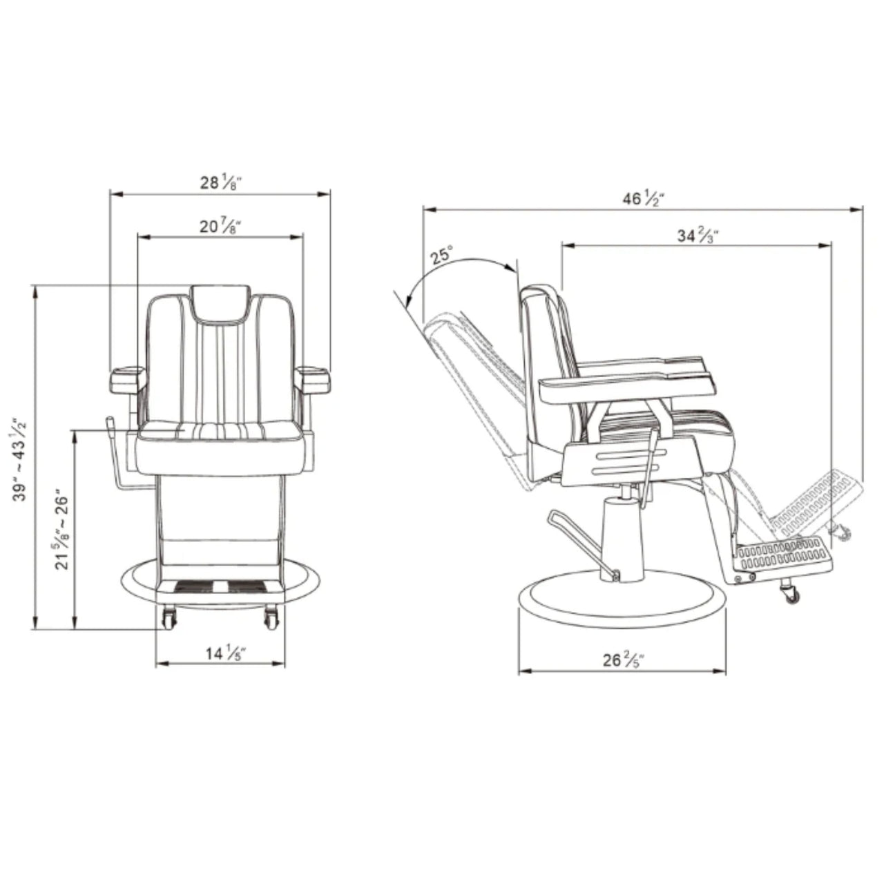 Majesty Antique Barbershop Chairs Product Dimension Diagram