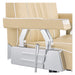 Majesty Classic Antique Barber Chair Close-Up View Showing Beige Upholstered Armrest And Metallic Side Detail