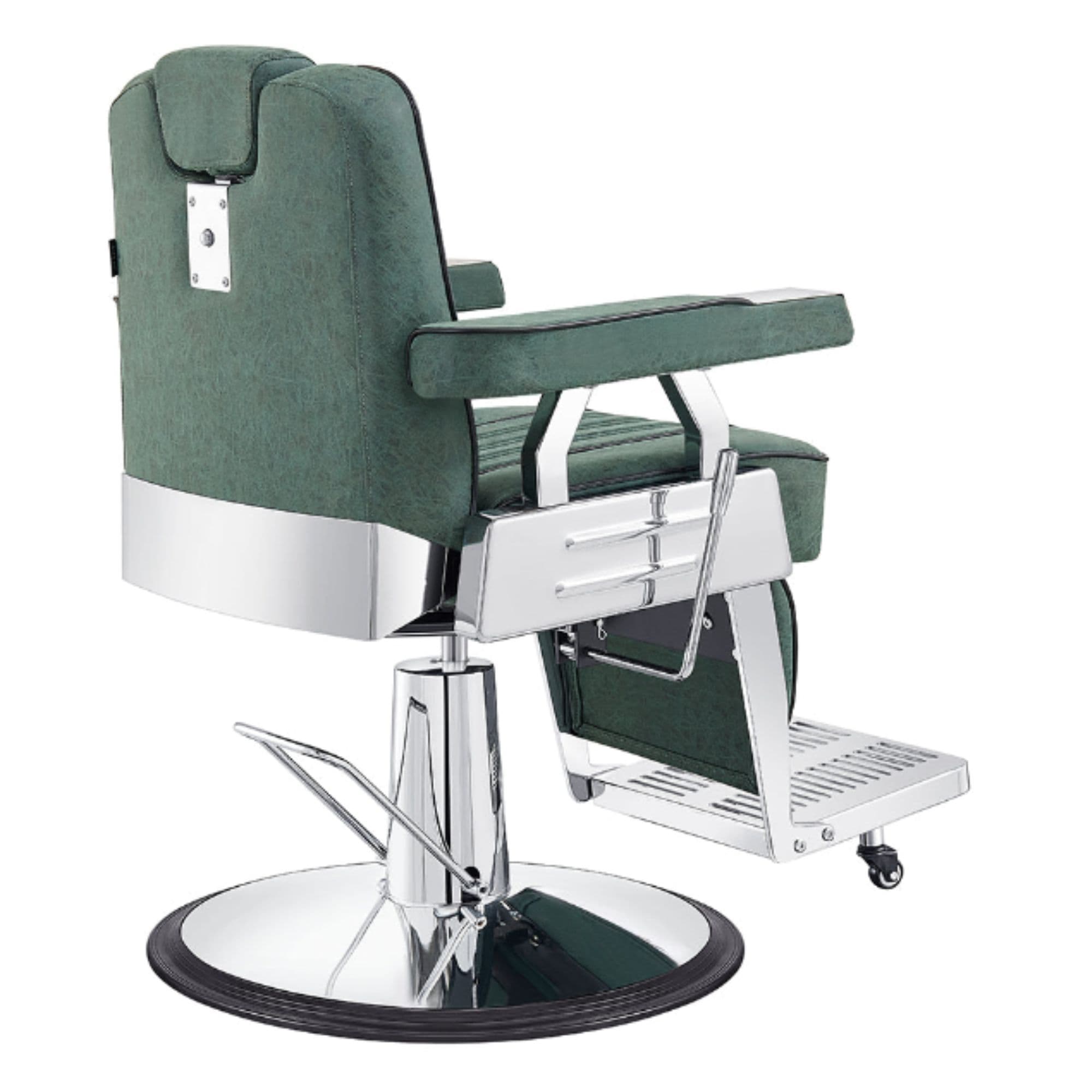 Majesty Classic Antique Barber Chair Green Variant Rear Angled View On White Background
