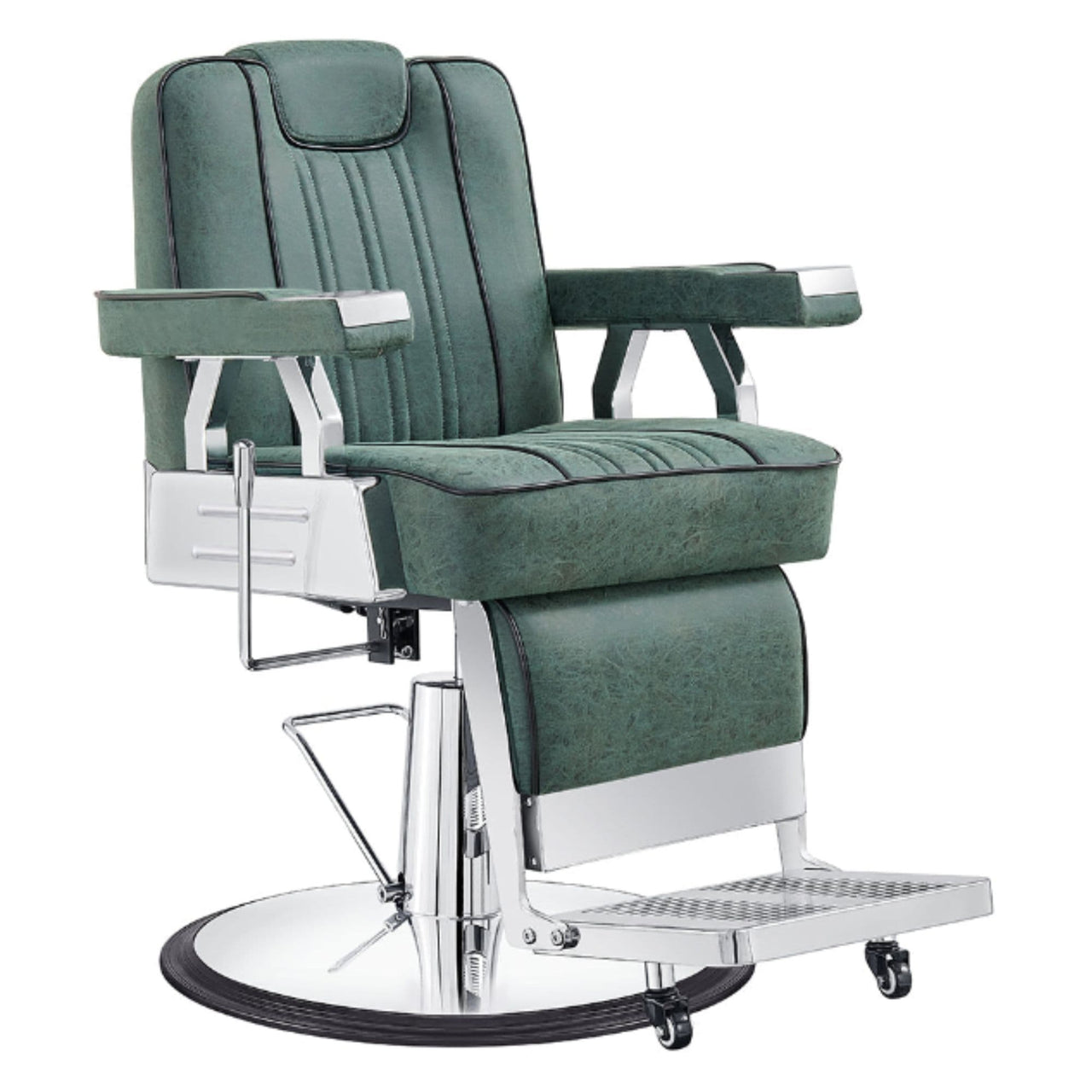 Majesty Classic Antique Barber Chair Majesty Antique Barbershop Chairs Green Variant Front Angled View On White Background
