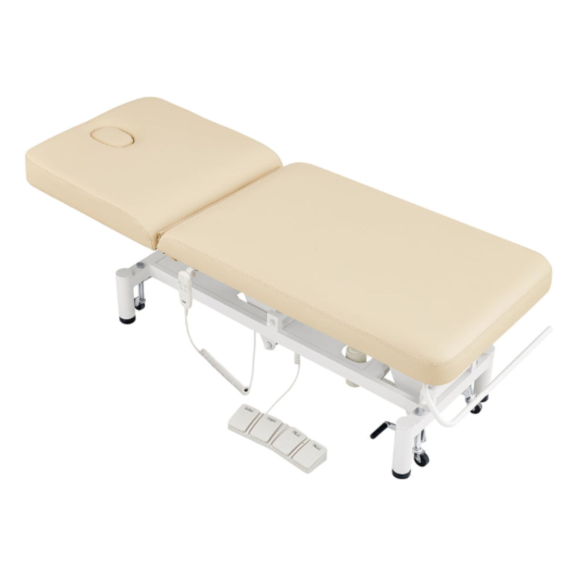 Mar Egeo 2-Motors Electric Medical Spa Treatment Bed Beige Variant Front Angled View Fully Reclined On White Background