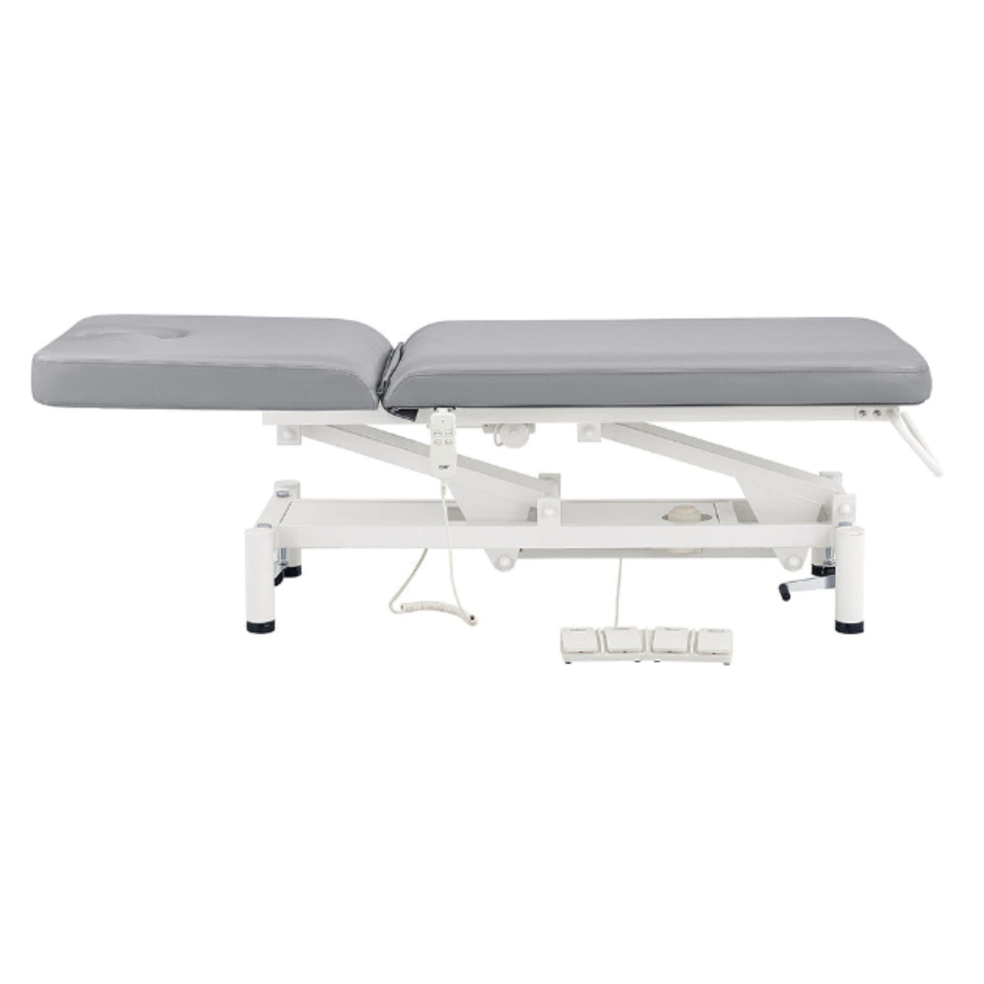 Mar Egeo 2-Motors Electric Medical Spa Treatment Bed Gray Variant Side View Fully Reclined On White Background