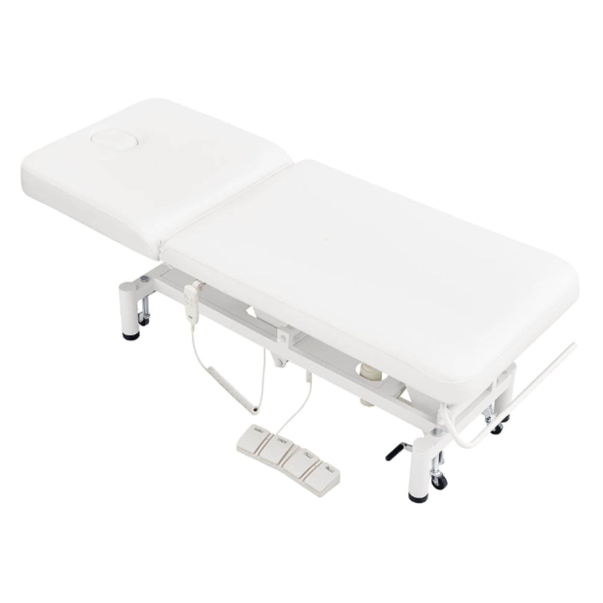 Mar Egeo 2-Motors Electric Medical Spa Treatment Bed White Variant Front Angled View Fully Reclined On White Background