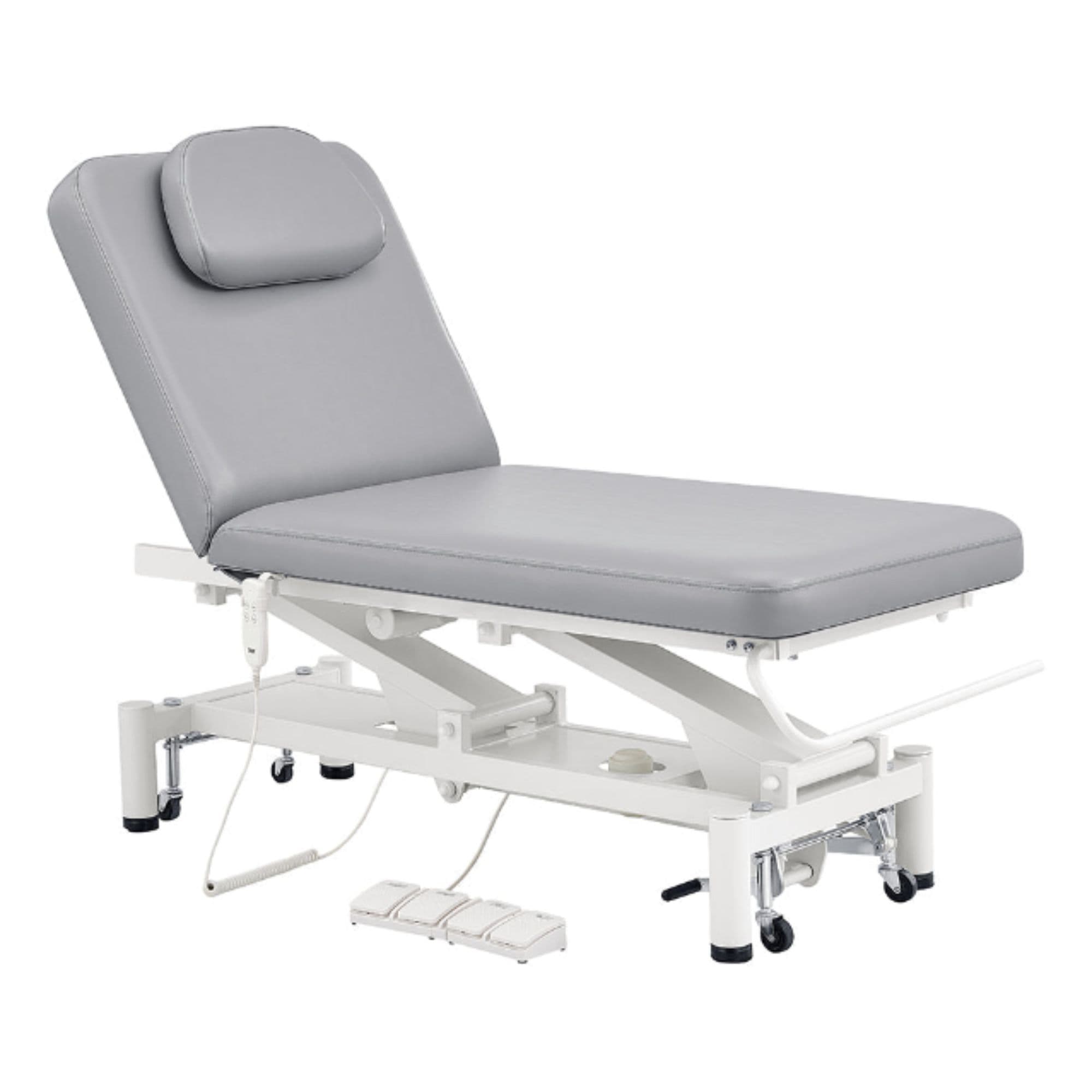 Mar Egeo Dual-Motor Electric Spa Treatment Bed Gray Variant With Foot Control And Headrest Cushion On White Background