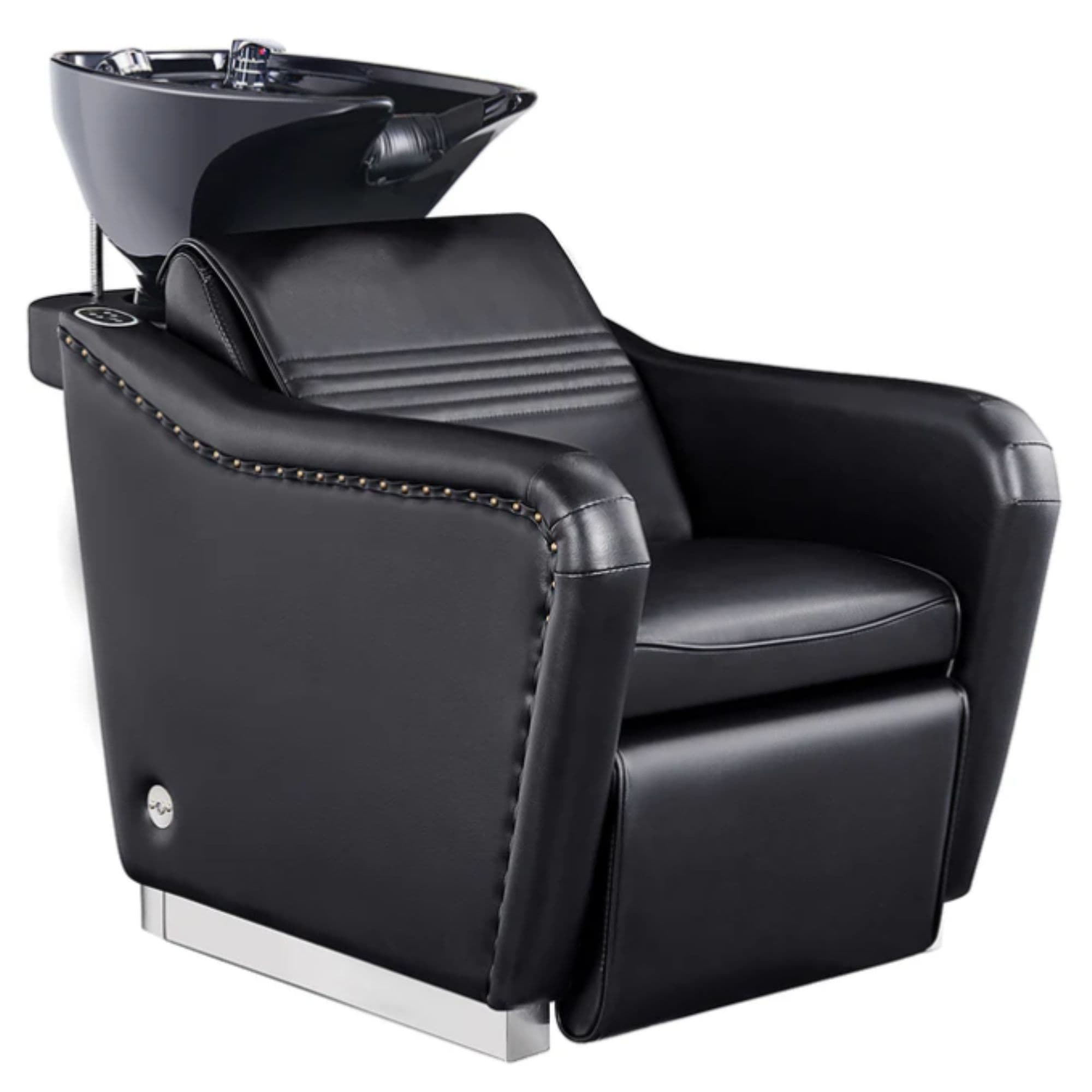 Marvel Massage Backwash Shampoo Station Black Front Angle View Of Black Single Shampoo Wash Station With White Clean Background