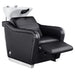 Marvel Massage Shampoo Backwash Unit Black Front Angled View Of White Single Shampoo Wash Station With Fully Reclined Leg Rest