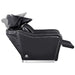 Marvel Massage Shampoo Backwash Unit Black Side View Of Black Single Shampoo Wash Station With Fully Reclined Leg Rest On White Clean Background