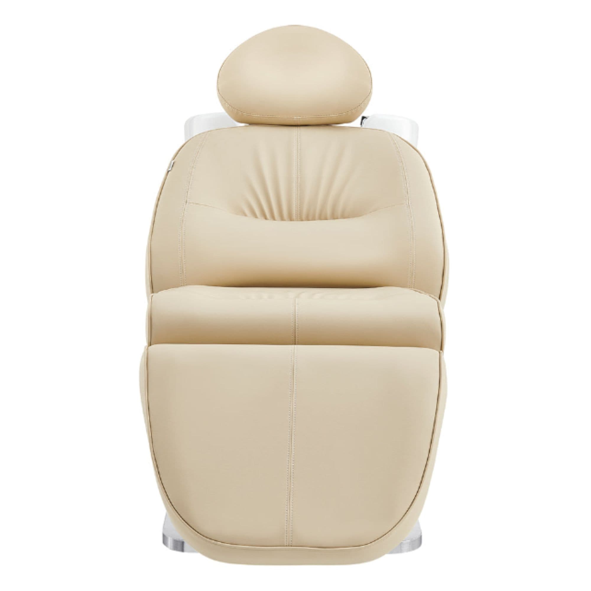 Maximus Spa Salon Reclining Shampoo Bed with Rotating Seat Beige Front View With Headrest On White Background