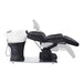 Maximus Spa Salon Reclining Shampoo Bed with Rotating Seat Black Side View And Adjustment Demo With White Sink On White Background