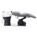 Maximus Spa Salon Reclining Shampoo Bed with Rotating Seat Gray Fully Reclined Side View With White Sink On White 