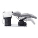 Maximus Spa Salon Reclining Shampoo Bed with Rotating Seat Gray Side View With Adjustment Demo And White Sink On White Background