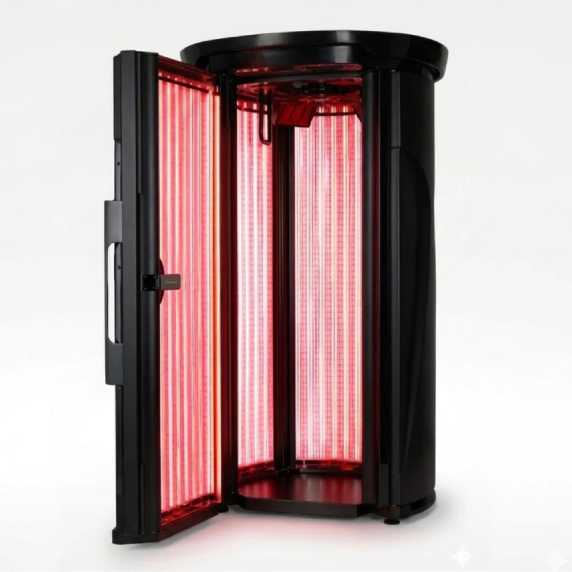Merican M11 Plus Red Light Therapy Bed Full Body Crystal Black Variant With Door Open On White Background