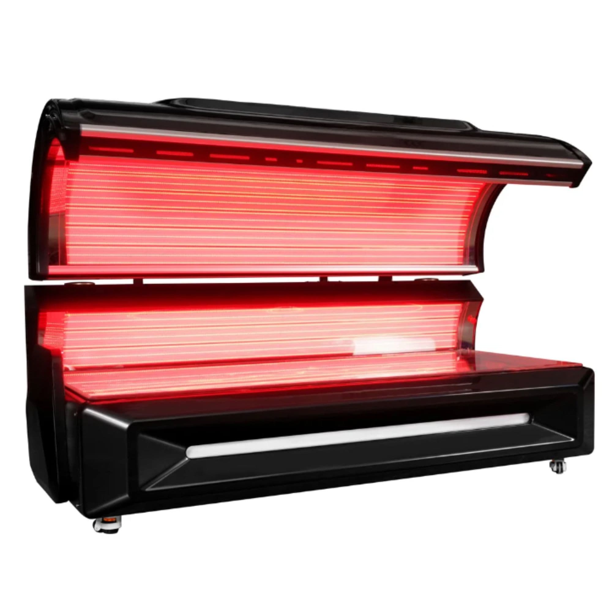 Merican M6N Plus Full Body Red Light Therapy Bed Fully Opened Angled View And Lights On