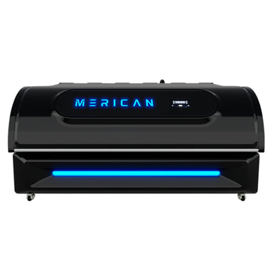 Merican M6N Red Light Therapy Bed Black Variant Front View With Brand Name On White Background