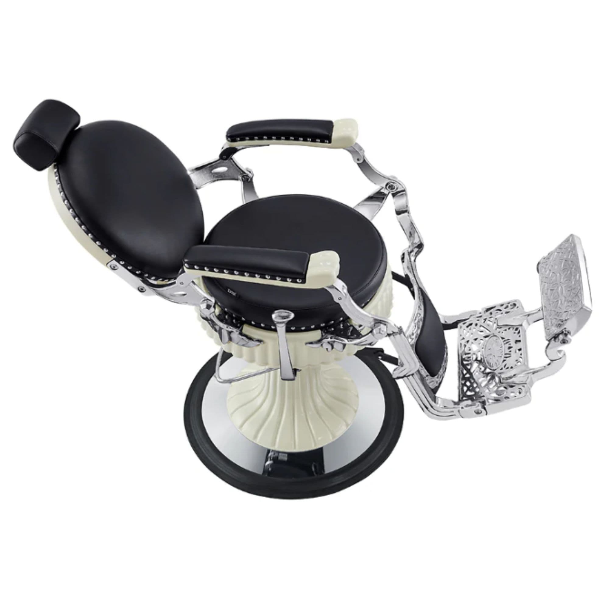 Mikado Barber Chair Vintage Black Variant Top Angled View On White Background