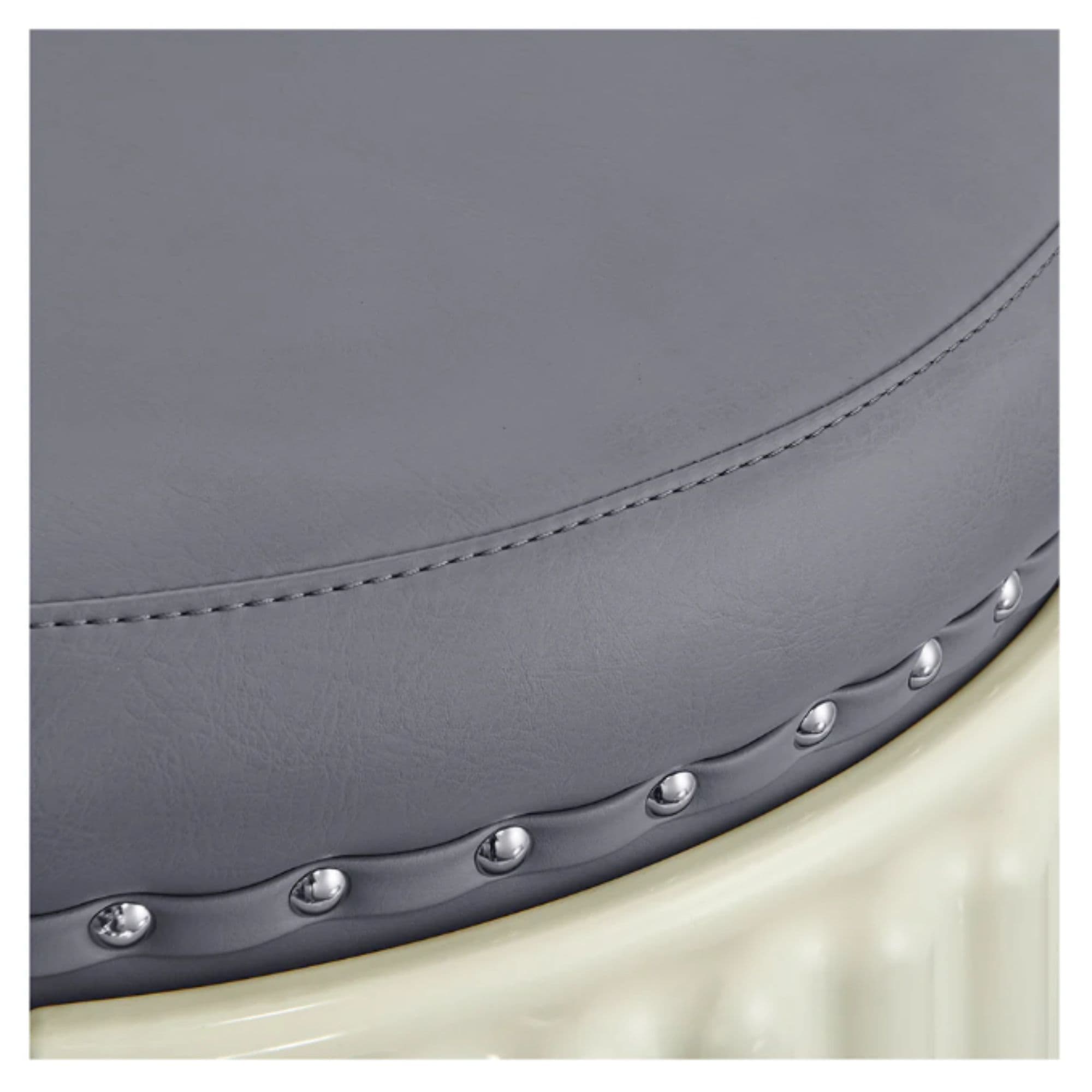 Mikado Barber Chair Vintage Close-Up View Of Gray Upholstery With Decorative Studs Accent