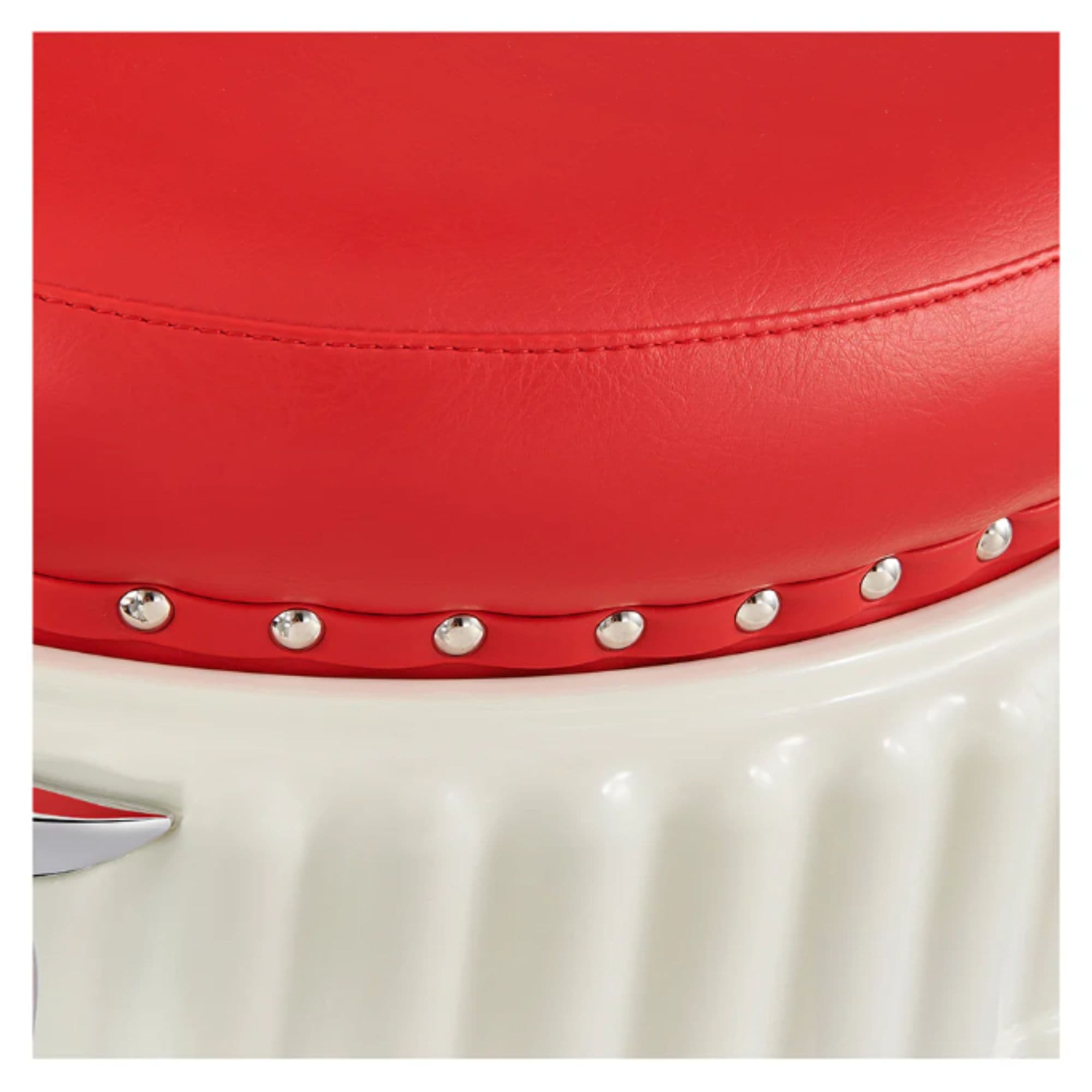 Mikado Barber Chair Vintage Close-Up View Of Red Upholstery With Decorative Studs Accent