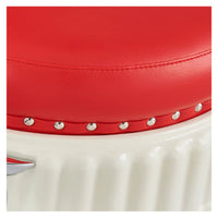 Thumbnail for Mikado Barber Chair Vintage Close-Up View Of Red Upholstery With Decorative Studs Accent