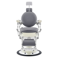 Thumbnail for Mikado Barber Chair Vintage Gray Variant Front View Demonstrating Pull Out Headrest Range On White Background