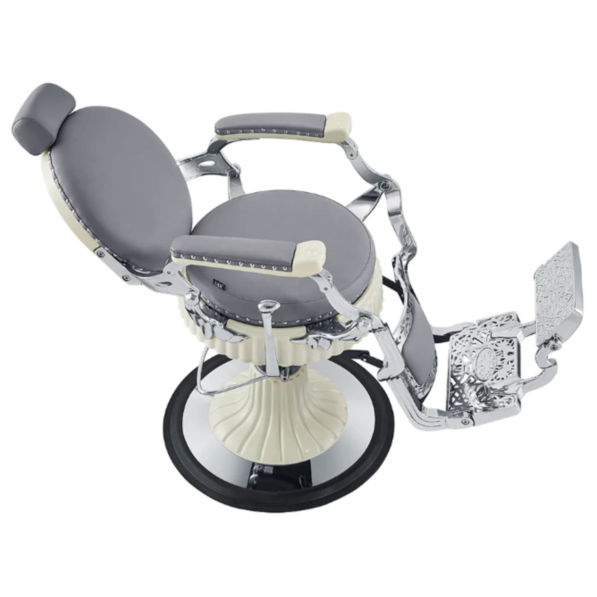 Mikado Barber Chair Vintage Gray Variant Top Angled View On White Background