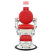 Mikado Barber Chair Vintage Red Variant Front View Demonstrating Pull Out Headrest Range On White Background