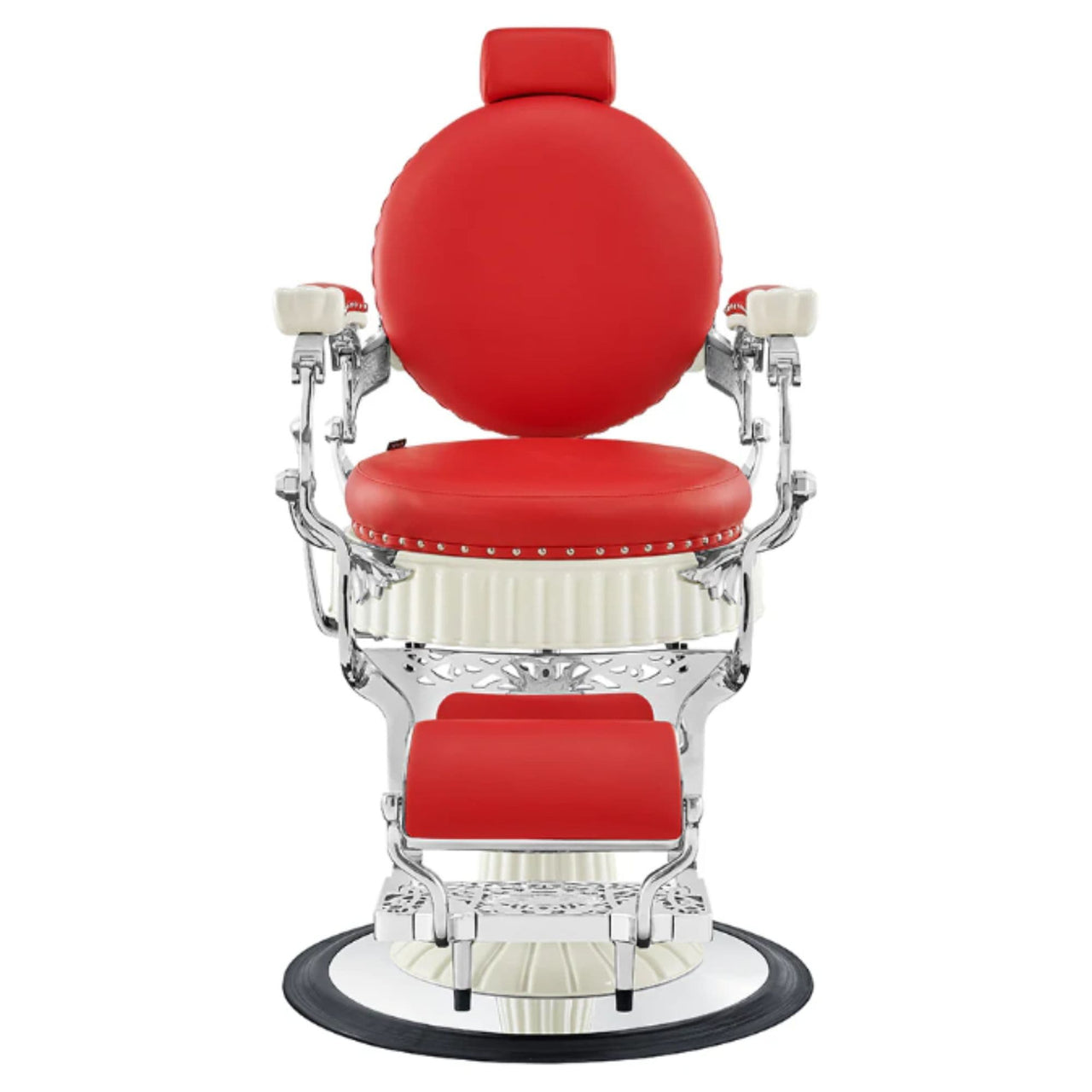 Mikado Barber Chair Vintage Red Variant Front View On White Background