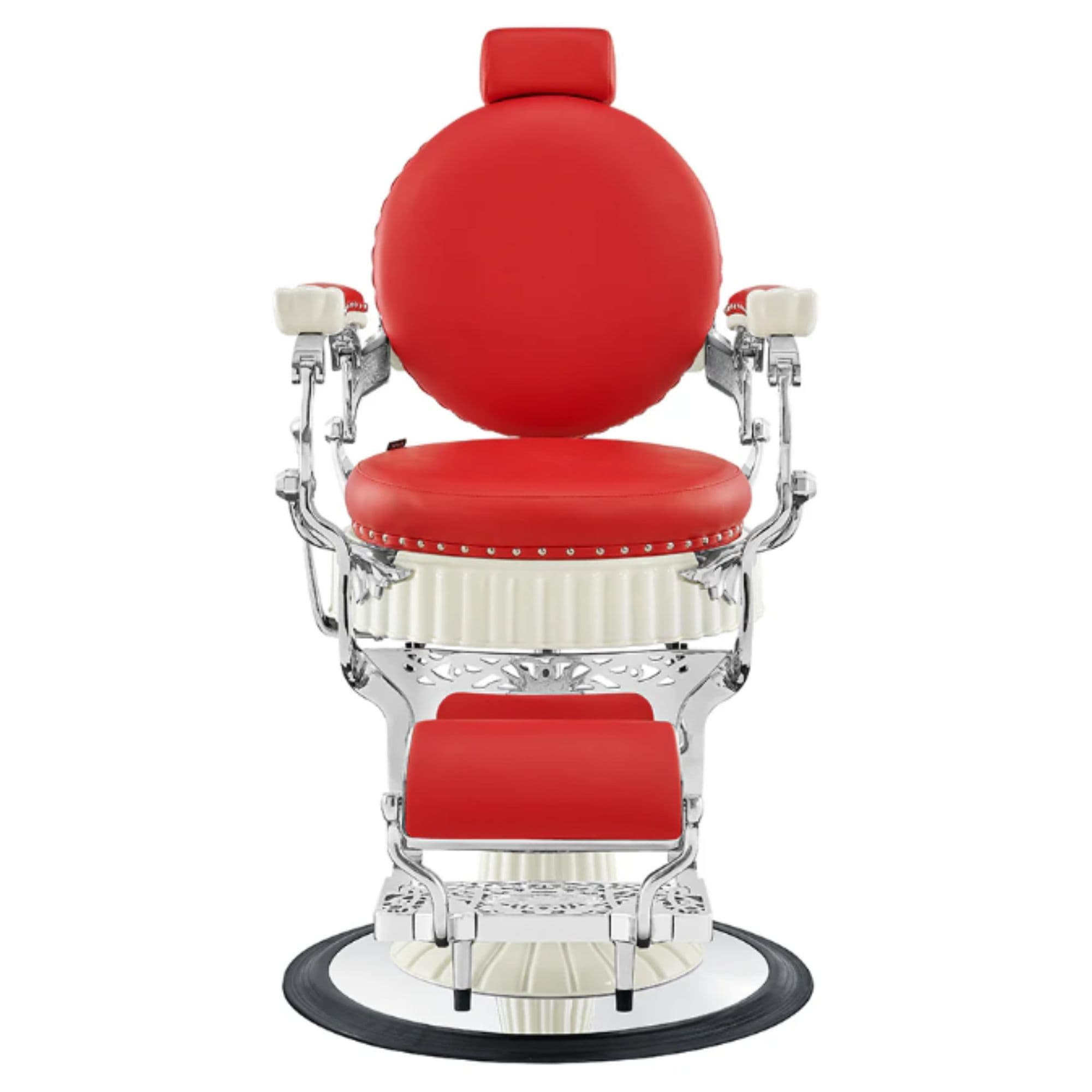 Mikado Barber Chair Vintage Red Variant Front View On White Background